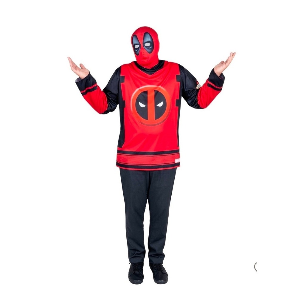 Deadpool Adult Hockey Jersey Costume Top Mask L XL Marvel Cosplay Halloween - Picture 7 of 7